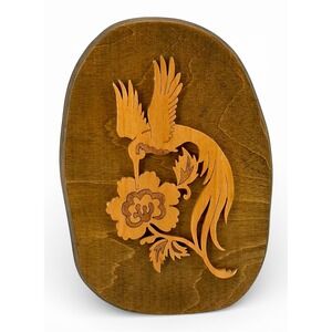 Vintage Handmade 3D Wood Wall Art Hummingbird Scrollwork 10.5"